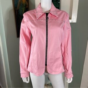 Christine Alexander Swarovski Crystal Zipper Rhinestones Pink Blazer Jacket L